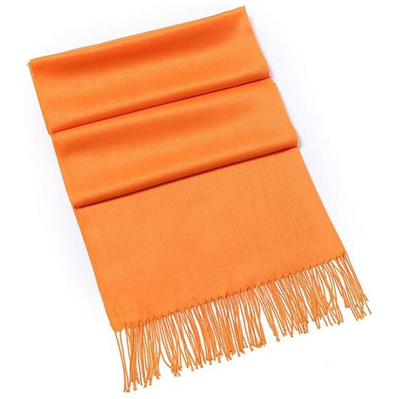 Large Soft Cashmere Silky Solid Shawl Wrap Scarf for Women-Orange - Picture 3 of 6